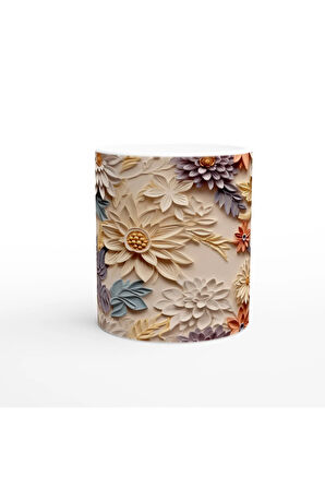 Gün Batımı Işıltılı Rölyef Çiçekli Kupa Bardak