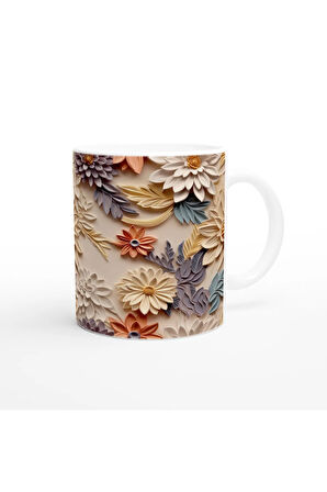 Gün Batımı Işıltılı Rölyef Çiçekli Kupa Bardak