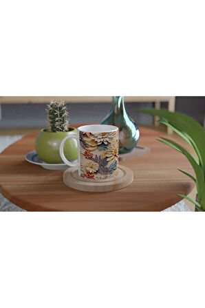 Gün Batımı Işıltılı Rölyef Çiçekli Kupa Bardak