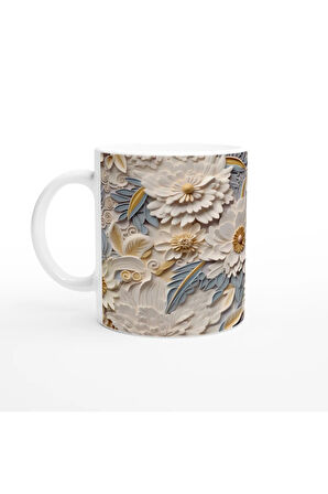 Krem Dalgalar Arasında Bahar Çiçekli Kupa Bardak