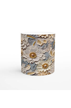 Krem Dalgalar Arasında Bahar Çiçekli Kupa Bardak