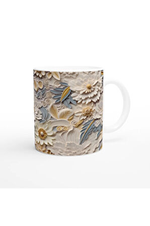 Krem Dalgalar Arasında Bahar Çiçekli Kupa Bardak