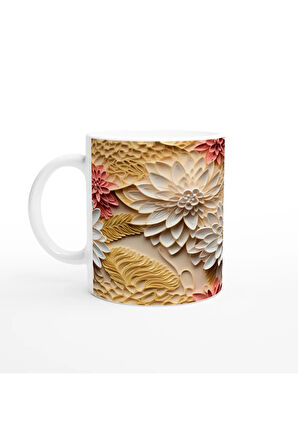 Sıcak Tonlu Katmanlı Çiçekli Kupa Bardak