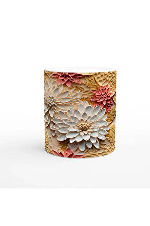 Sıcak Tonlu Katmanlı Çiçekli Kupa Bardak