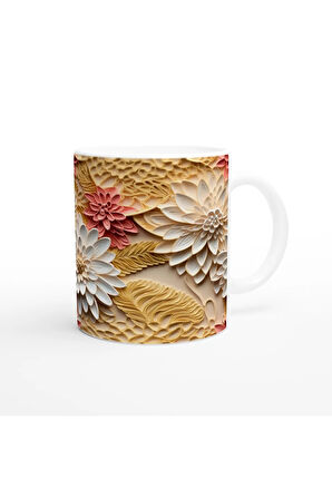 Sıcak Tonlu Katmanlı Çiçekli Kupa Bardak