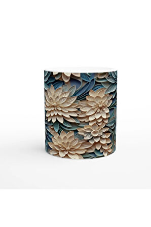 Bej ve Mavi Katmanlı Çiçekli Kupa Bardak