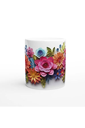 Renkli Kağıt Rölyef Çiçekli Kupa Bardak