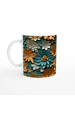 Zümrüt ve Altın Harmanı Çiçekli Kupa Bardak