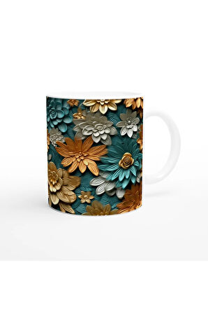 Zümrüt ve Altın Harmanı Çiçekli Kupa Bardak