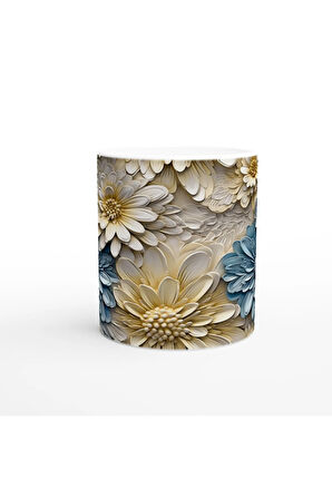 Mavi Papatyalar Çiçek Desenli Kupa Bardak