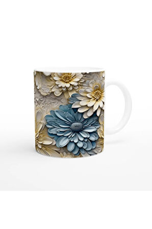 Mavi Papatyalar Çiçek Desenli Kupa Bardak