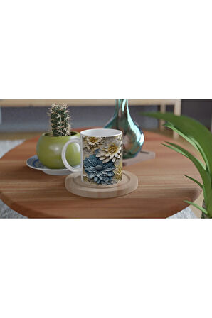 Mavi Papatyalar Çiçek Desenli Kupa Bardak