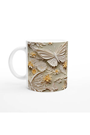 Kelebek Bahçesi Çiçekli Kupa Bardak