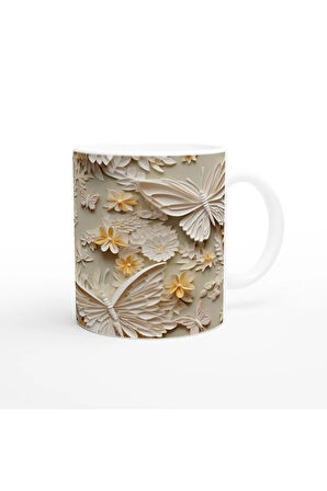 Kelebek Bahçesi Çiçekli Kupa Bardak