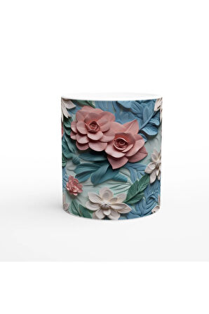 Pastel Bahçesi Gül Desenli Kupa Bardak