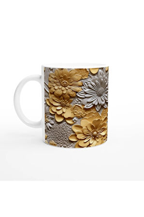 Altın ve Gümüş Rölyef Çiçek Desenli Kupa Bardak