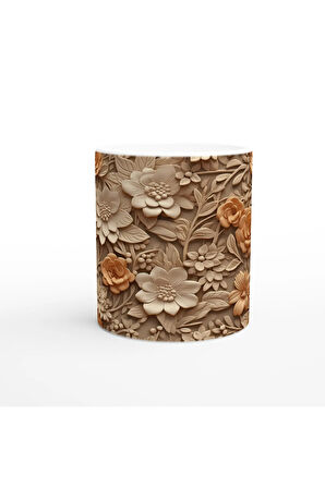 Gül Dokunuşlu Rölyef Çiçek Desenli Kupa Bardak