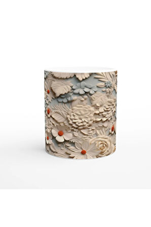 Buz Mavisi Zarafet Çiçekli Kupa Bardak