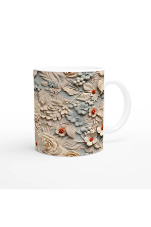 Buz Mavisi Zarafet Çiçekli Kupa Bardak