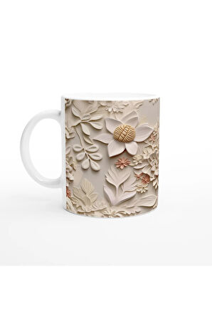 Pudra Detaylı Zarif Kabartmalı Çiçek Kupa Bardak