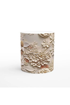 Pudra Detaylı Zarif Kabartmalı Çiçek Kupa Bardak