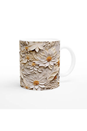 Vanilya Işıltılı Katmanlı Çiçek Desenli Kupa Bardak