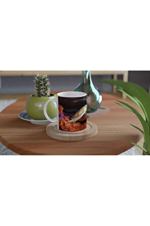 Renkli Mercanlar Arasında Yüzen Deniz Kaplumbağası Su Altı Temalı Kupa Bardak