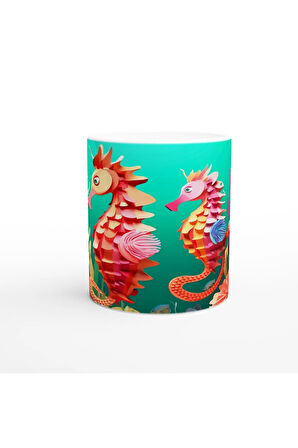 Renkli Denizatı Çifti Su Altı Temalı Kupa Bardak