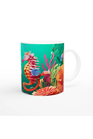 Renkli Denizatı Çifti Su Altı Temalı Kupa Bardak