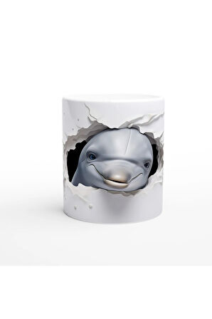 Buz Mavisi Çiçekler ve Sevimli Yunus Su Altı Temalı Kupa Bardak