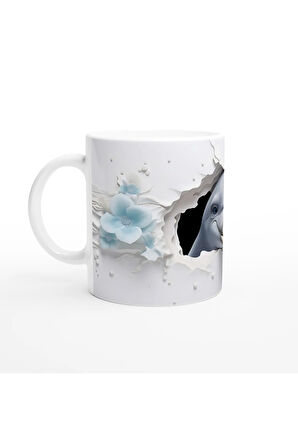 Buz Mavisi Çiçekler ve Sevimli Yunus Su Altı Temalı Kupa Bardak