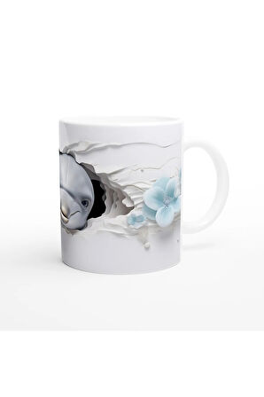 Buz Mavisi Çiçekler ve Sevimli Yunus Su Altı Temalı Kupa Bardak