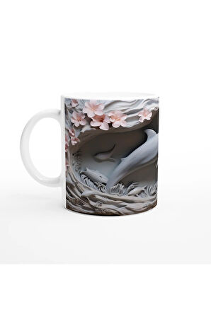 Mercan Çiçekleri Arasında Yüzen Yunus Temalı Kupa Bardak