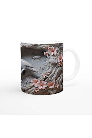 Mercan Çiçekleri Arasında Yüzen Yunus Temalı Kupa Bardak