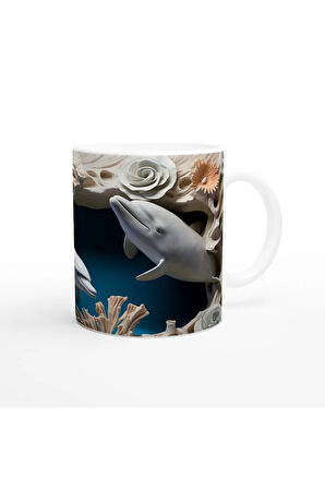 Mercan Kayalıklarında Dans Eden Yunuslar Temalı Kupa Bardak