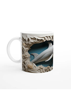 Doğal Mercan Yapıları Arasında Yunus Temalı Su Altı Kupa Bardak