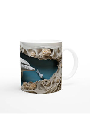 Doğal Mercan Yapıları Arasında Yunus Temalı Su Altı Kupa Bardak