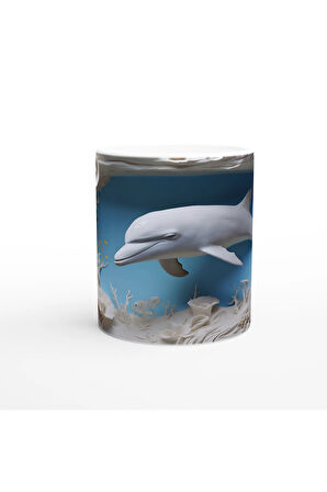 Mercan Ormanında Yüzen Yunus Temalı Su Altı Kupa Bardak