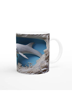 Mercan Ormanında Yüzen Yunus Temalı Su Altı Kupa Bardak