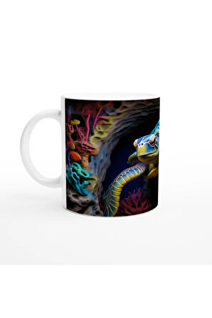 Renkli Kayalıklar Arasında Yüzen Deniz Kaplumbağası Kupa Bardak