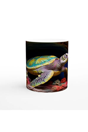 Çiçek Mercanlar ve Mavi Mağarada Deniz Kaplumbağası Kupa Bardak