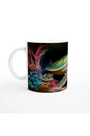 Çiçek Mercanlar ve Mavi Mağarada Deniz Kaplumbağası Kupa Bardak