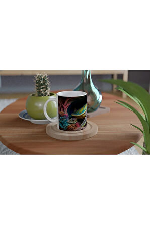 Çiçek Mercanlar ve Mavi Mağarada Deniz Kaplumbağası Kupa Bardak