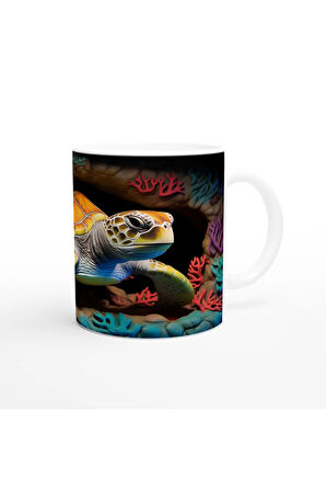 Turuncu Kabuklu Deniz Kaplumbağası Kupa Bardak