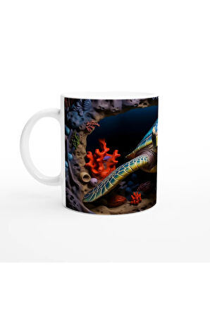 Derin Mavi Kabuklu Deniz Kaplumbağası Kupa Bardak