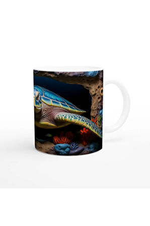 Derin Mavi Kabuklu Deniz Kaplumbağası Kupa Bardak