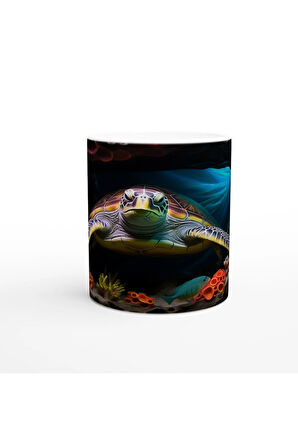 Deniz Kaplumbağası ve Mercan Resifli Su Altı Temalı Kupa Bardak