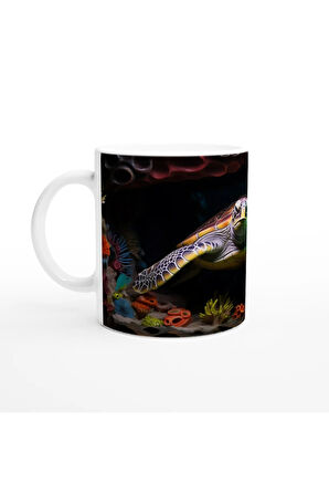 Deniz Kaplumbağası ve Mercan Resifli Su Altı Temalı Kupa Bardak