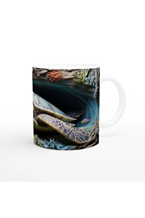 Turkuaz Derinliklerde Yüzen Deniz Kaplumbağalı Kupa Bardak