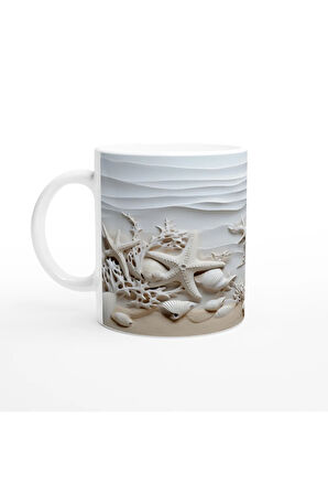 Mercan Dalgaları ve Beyaz Kabuklu Su Altı Temalı Kupa Bardak